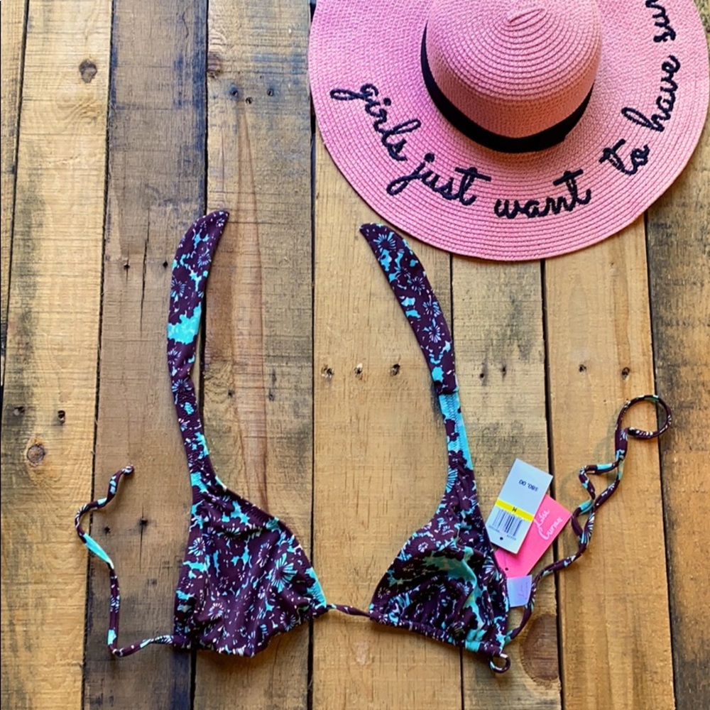 NWT Lisa Curran Brown Flower And Blue Bikini Top
